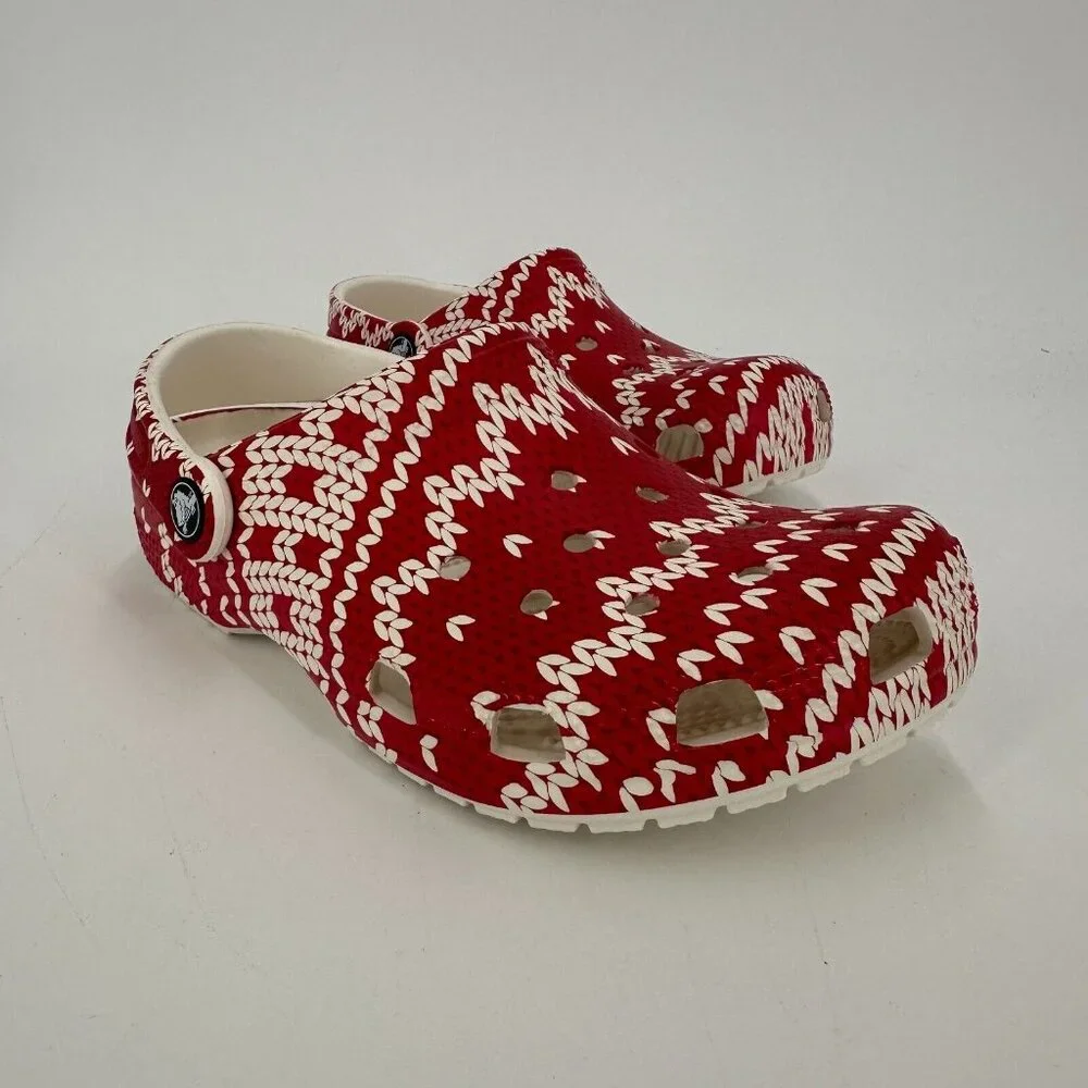 Crocs Kids Classic Clogs Size 2 Red Holiday Sweater Slip-on Shoes